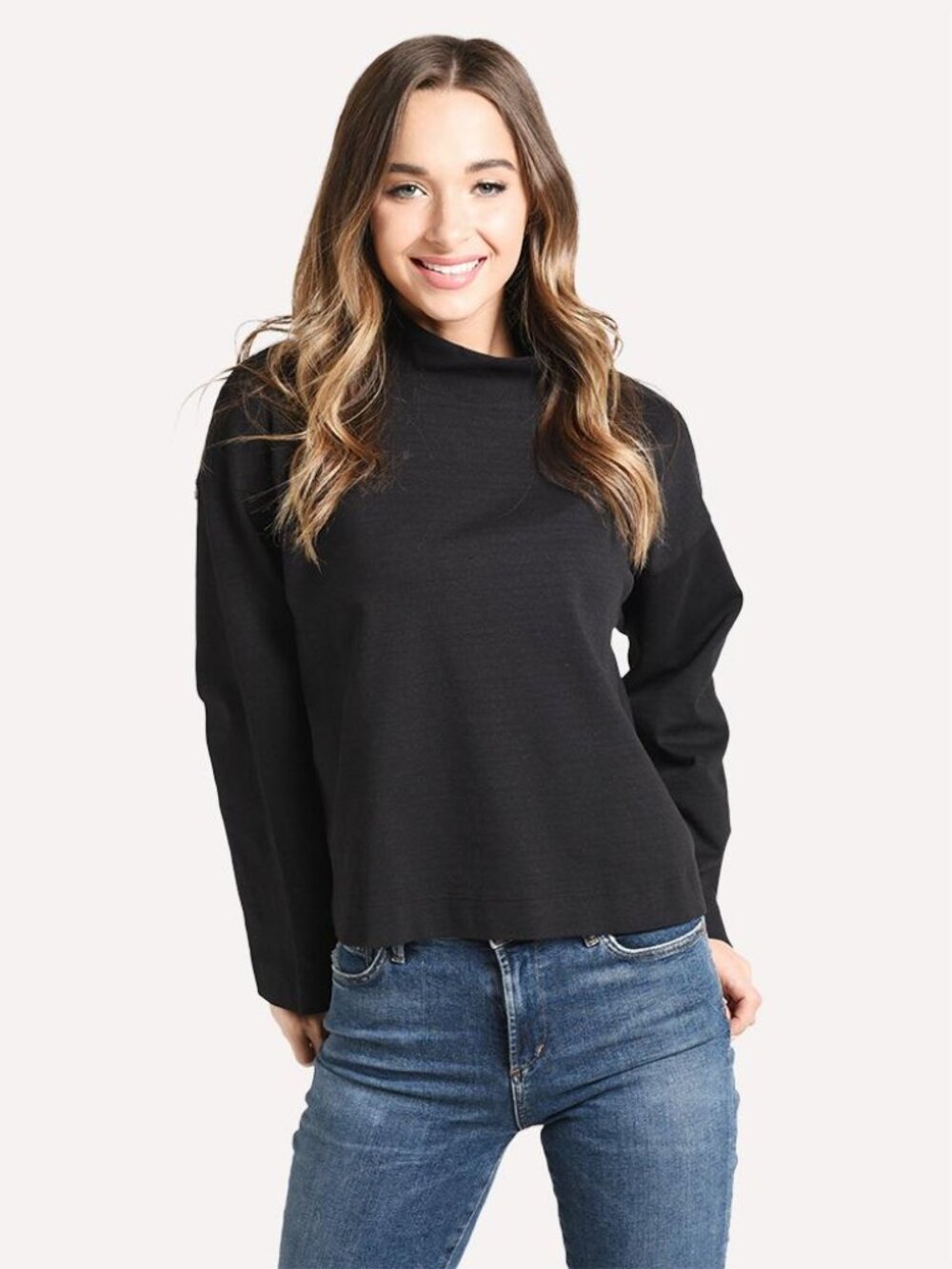 STATESIDE Black Women's Ponte Mock Neck Long Sleeve Top Size Medium